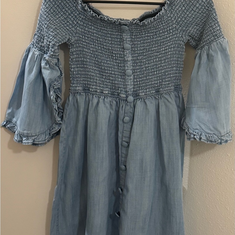 VENUS Light Blue Smocked Button-Front Girls' Dress